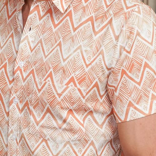Image of Peach Chevron Printed Cotton Casual Shirt for Men | Half Sleeve | Regular Collar | Regular Fit