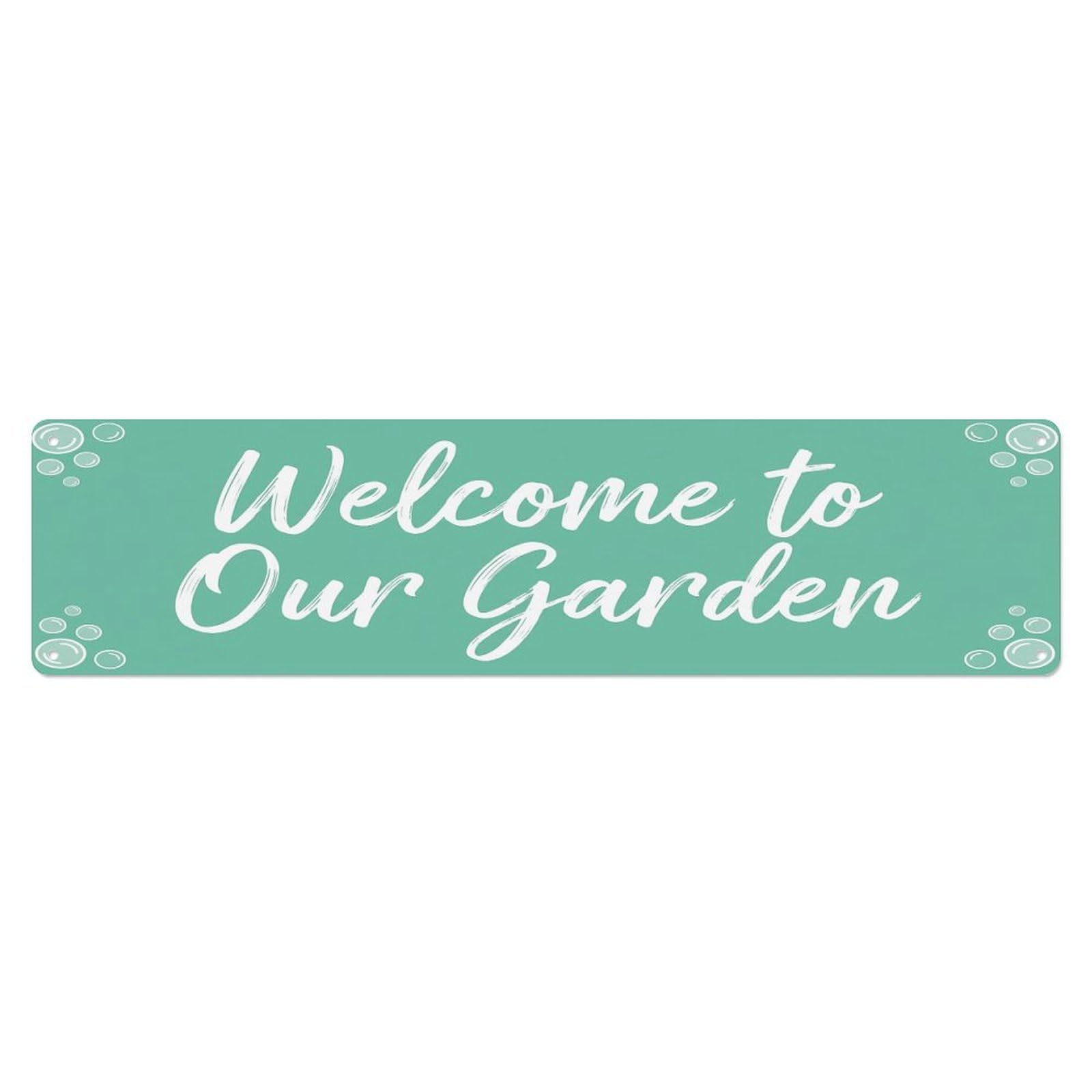 Vintage Welcome to Our Garden Seafoam Green Metal Tin Sign