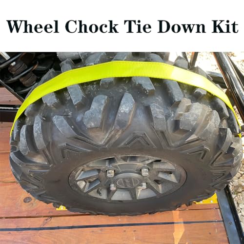 Image of Wheel Chock Tie Down Kit Trailer Tire Straps System for ATV, UTV, Lawn Mower and More