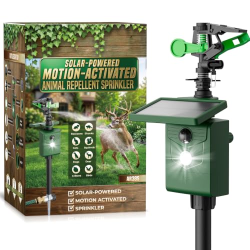 Motion Activated Animal Repeller with Water Sprinkler, Deer Repellent Devices Solar Powered, IP...