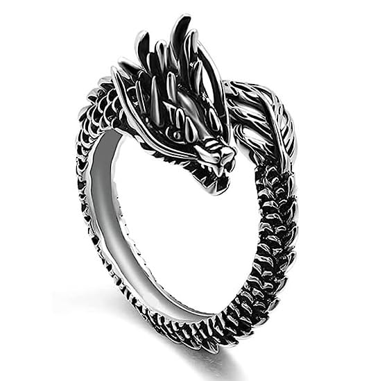 (Silver Color) Trending Stainless Steel Adjustable Bikers Funky Wild Dragon Finger Thumb Ring-image-22