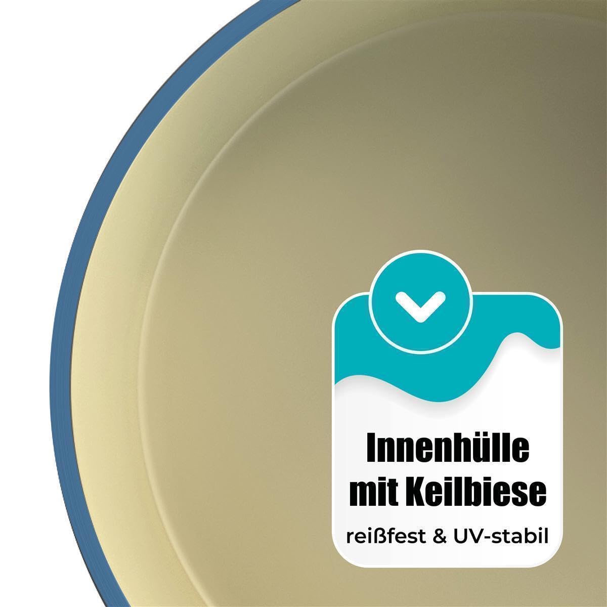 POWERHAUS24 Runder Stahlwandpool-Set Ø 3,00 x 1,20 m, inkl. Bodenschienen & Handlauf in Blau, Einbauskimmer-Set, Innenhülle 0,8 mm Sandfarben, Premium Qualität, Made in Europe