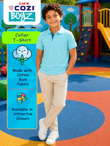 Image of Lux Cozi Boy's Polycotton Polo T-Shirt | Solid Collared Half Sleeve Tee for Kids | Soft Breathable Summer Wear | Casual Smart Polo T-Shirt | 3-14 Years