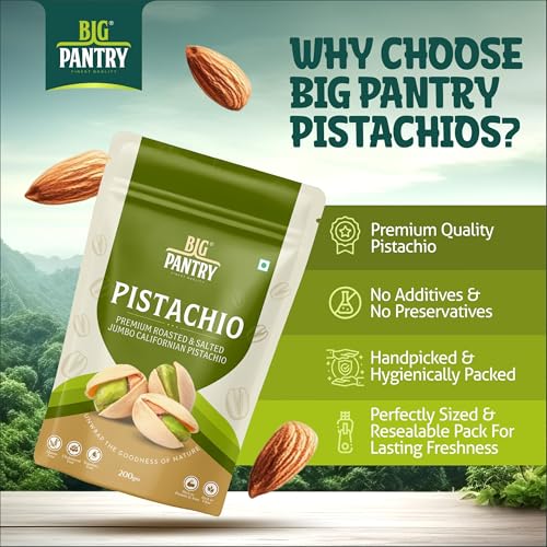 Image of Big Pantry Premium Roasted & Salted Jumbo Californian Pistachios 200g | Rich In Protein & Dietary Fibre | Natural Premium Pista Dry Fruits with Shelled Nuts | Pack of 2