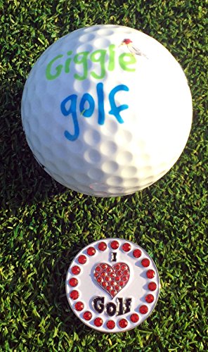 Giggle Golf Par 3 Kit Includes a Golf Towel Terry Velour Material, Tee Bag with 4 Tees, and Bling Golf Ball Marker with Hat Clip - Golf Accessories - Perfect Golf Gift for Women (I Love Golf)