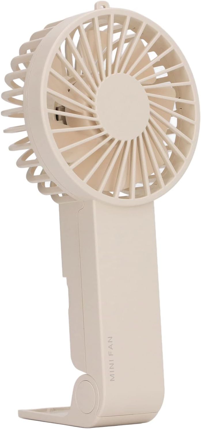KLUFO Mini Handheld Fan, 3 Speed Rechargeable ABS Hanging Foldable Handheld Fan for Office (Beige)