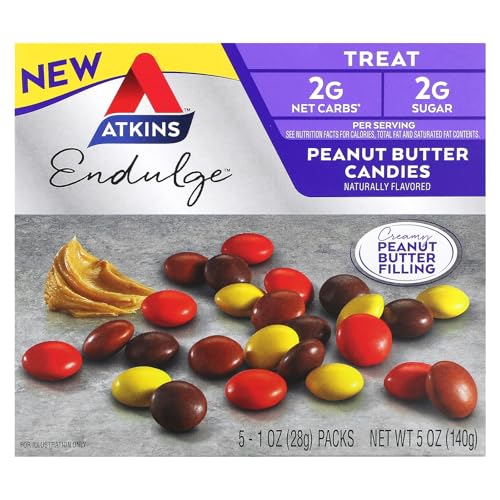 Atkins Endulge Treat, Peanut Butter Candies, 2g Net Carbs, 2g Sugar, Creamy Peanut Butter Filling, 1 Count (5 Packs)