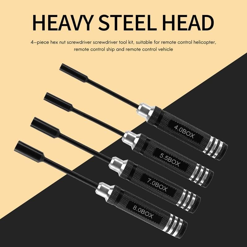 4Pcs Hex Nut Drivers Screw Driver Tools Kit Set for RC Helicopter RC Boat Rc Cars, Metal 4.0/5.5/7.0/8.0Mm Screwdrivers - (Color: Black)