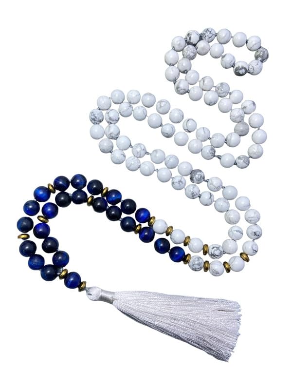 Collier de perles Mala 108 oeil de tigre howlite, cadeau spirituel