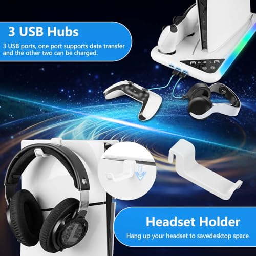 Image of for PS5 Slim /PS5 Stand and Cooling Station,3-Level PS 5 Cooling Station,8 RGB LED with Charger for PS 5&Edge Controller,Design for PS 5 /Slim Disc&Digital (White Stand+Grey Dust Cover)