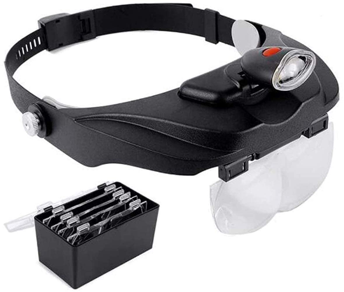 Stirnbandlupe, digitale Handlupe, Kopfbandlupe, 4 Linsen, LED-Licht, freihändiges Stirnband, Lupe, Stirnband, Brille, Lupe zum Lesen