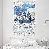 ABAKUHAUS Amsterdam Wandteppich und Tagesdecke, Kanal Häuser Reiseangebot aus Weiches Mikrofaser Stoff Kein Verblassen Klare Farben Waschbar, 140 x 230 cm, Mehrfarbig