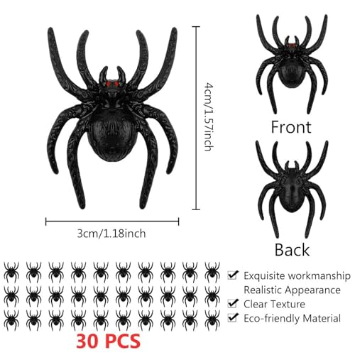 Ceeyoll 30 Stück Spinnen Halloween-Requisiten und Kunststoff-Spinnengestalten für Gruseliges Dekorations- und Partyspielzeug.