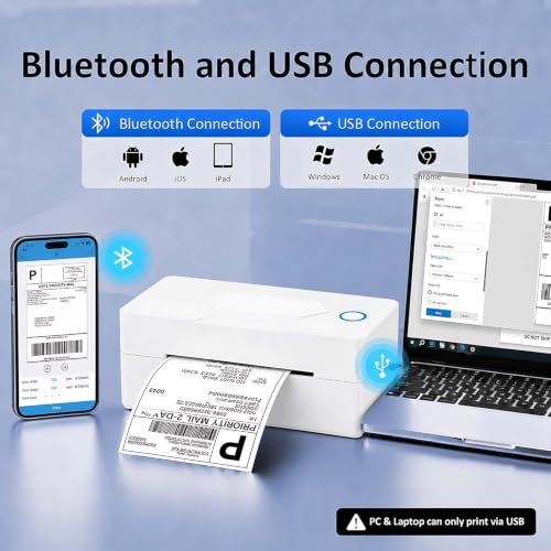 Image of Mvgges Bluetooth Thermal Shipping Label Printer, 4x6 Wireless Thermal Label Printer for Small Business, Compatible with Android, iPhone, Windows & Mac, White
