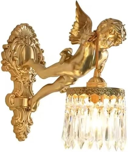 CWCQGH Vintage Copper Flower Crystal Wall Lamp Corridor Porch Balcony Bedside Lighting,Cool(5500-7000K)-Crystal Righ