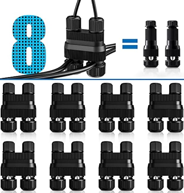 SUNVIE Low Voltage Wire Connector Fastlock2 Landscape Lighting Wire Connectors Waterproof Low Voltage Connector 12-18 Gauge Landscape Wire Connectors for Garden Light Pathway Lights, 8 Pack