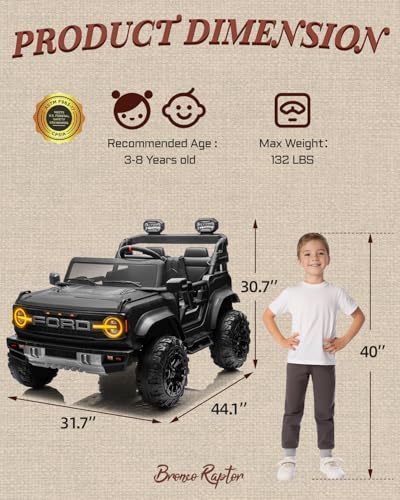 First Ride On 24V Ride on Toys for Big Kids, Licensed Ford Bronco Raptor Electric Car 2 Seater with Remote Control, Kids - Additional View