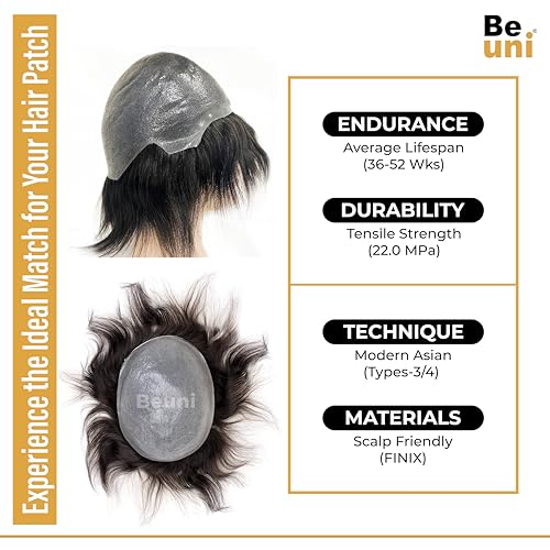 Image of Skin Base Hair Toupee For Men With 100 Percent European Hair 0.03mm PU Thin Skin V Loop Hair Replacement System Natural Look Black 9x6 Inch