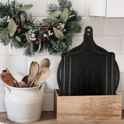 Set de 3 tablas de cortar de madera negra con mango y ranura miniatura 7