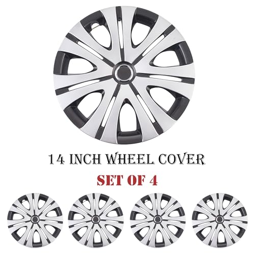 Image of Smoke Matte Silver with Black Car Vehicle Chrome Wheel Rim Skin Cover 14 inch Automotive Hubcap Wheel Cover Replacement Hubcaps Rim Protection Accessories Set of 4, 14 inch