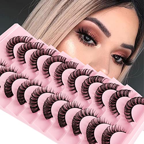 Canvalite 10 Paar Falsche Wimpern Russische Künstliche Wimpern 3D Lashes D Curl Strip Wimpern Natürlich Volumen Wimpern Extensions Wispy Künstliche Nerzwimpern Handgemachte Wiederverwendbare 004