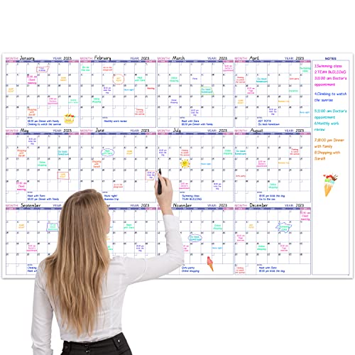 Large Dry Erase Calendar for Wall – Undated Yearly Wall Calendar Dry Erase, 37' x 58', 12-Month Erasable & Reusable Laminated Wall Calendar, Dry Erase Wall Calendar for Home, Office and School