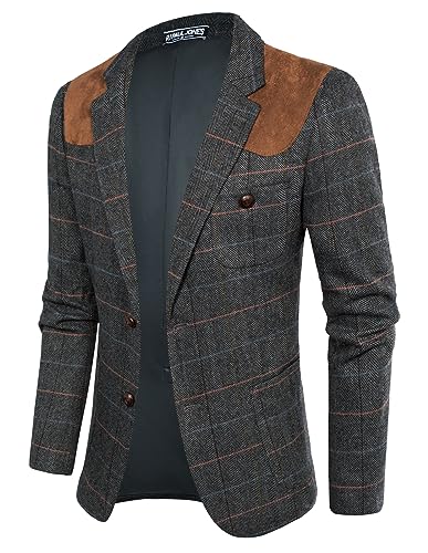 PJ PAUL JONES Men's Blazer Herringbone Tweed Sport Coats Two Button Wool Blend Formal Jacket2