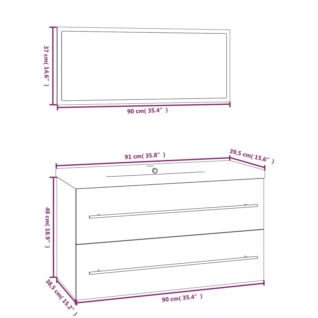 vidaXL Conjunto de Muebles de Baño 3 Piezas Espejo Lavabo Armario Mobiliario Almacenamiento Inferior Aseo Pared Cajones Estantes Gris Hormigón