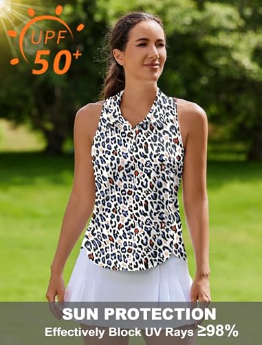 Image of PINSPARK Women's Golf Shirt Racerback UPF 50+ Tennis Tank Top with Collar