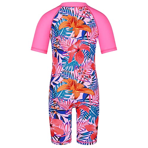 Image of TFJH E 1PCS Girls Short Sleeve Swimsuits UV 50+ Bathing Suits Sunsuits Zipper 2-14Y