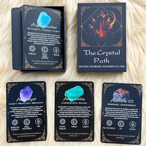 DPEHAKMK The Crystal Path Healing Oracle Deck, Oracle Cards for Beginners,50 Healing Crystal Affirmation Deck with Chakra and Zodiac Associations and Crystal Energy Divination, Meditation Tool