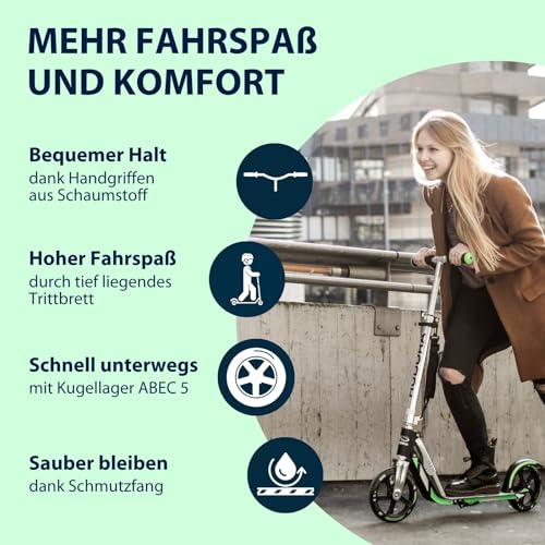 Kinderroller Hudora BigWheel 2020, Grass, faltbar für Kinder und Jugendliche