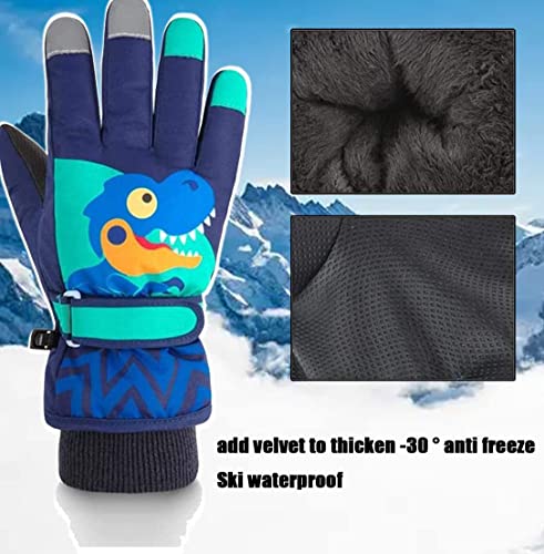 Kids Waterproof Gloves Boys Girls Winter Dinosaur Snow Ski Glove for Baby Boy Girl Outdoor Sport (S(4-6Years), Navy) - Image 3