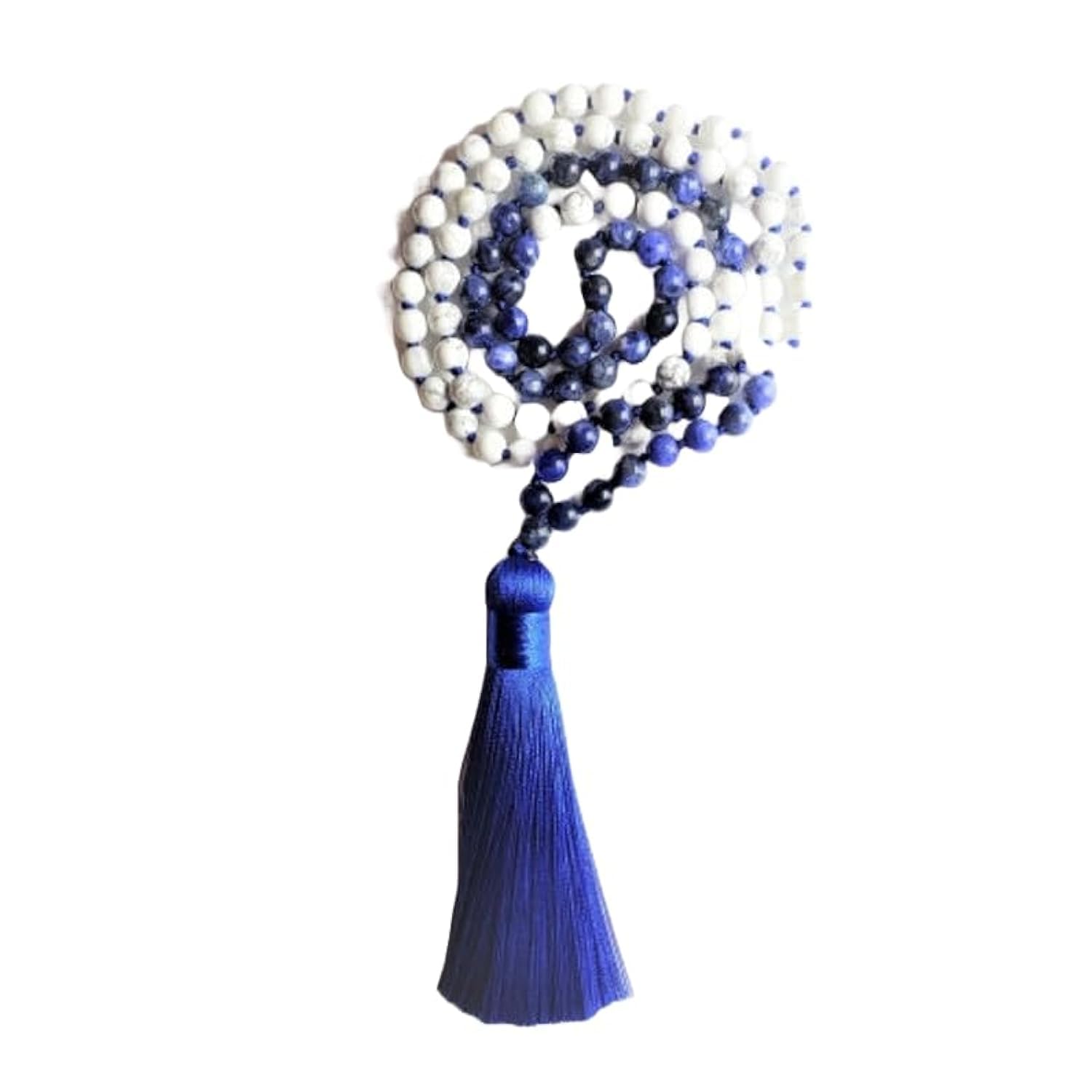 Mala 108 perles en sodalite et howlite 6 mm pour méditation bouddhiste