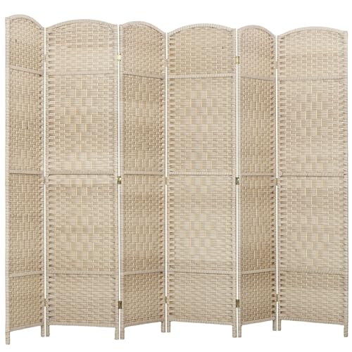 HOMCOM 6 Panel Room Divider, 6' Tall Folding Privacy Screen, Hand-Woven Freestanding Wall Partition for Home Office, Bedroom, Washed Oak - Best Room Dividers & Screens
