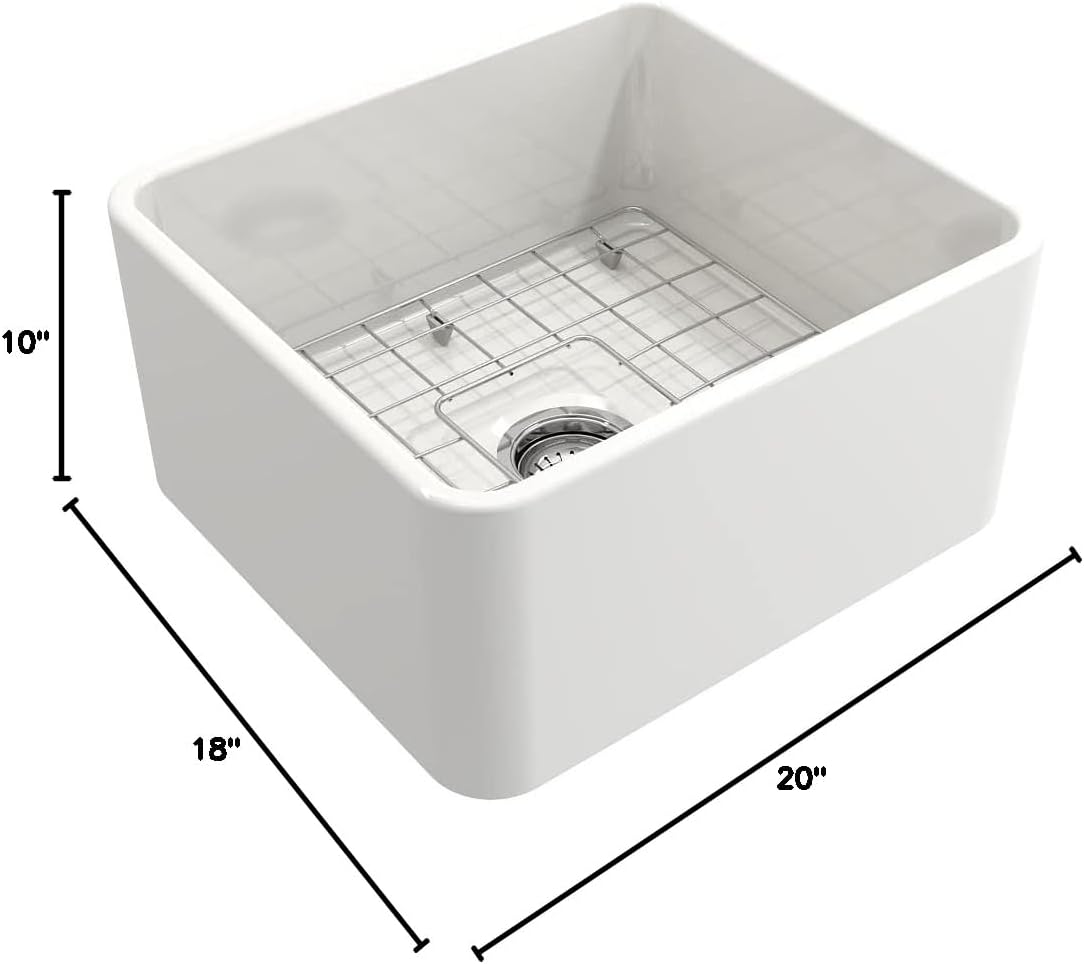 20'' White Fireclay Farmhouse Apron Kitchen Sink