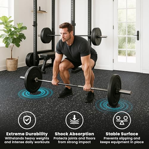Image of bemaxx Gym Mats Set - 18 pcs EVA Interlocking Foam Floor Tiles (12.6 inchx12.6 inchx0.4 inch) 18sqft Protective Gym Flooring Sports Home Workout Exercise Mats Puzzle Garage Fitness Play-Room Pool Treadmill Bike