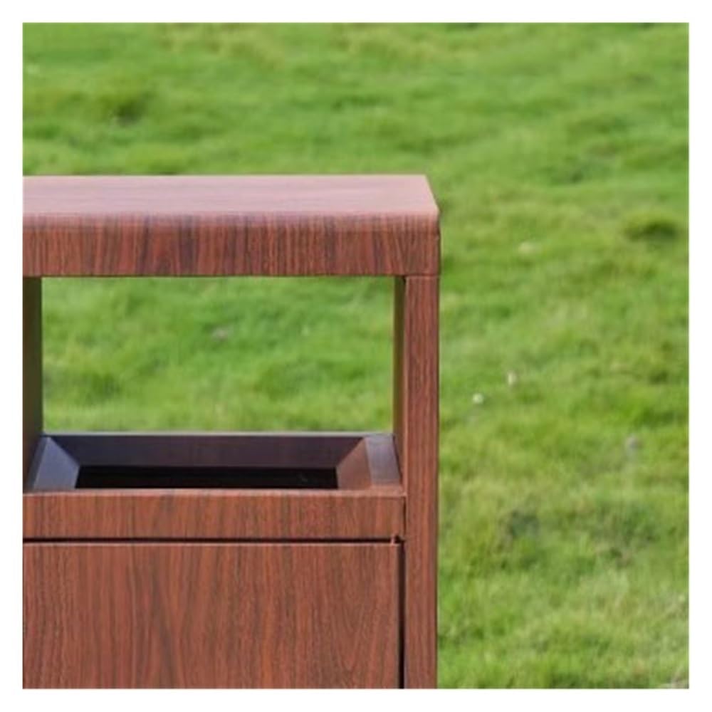 Outdoor Trash Can, Imitation Wood Outdoor Trash Can Double Box Metal Rubbish Bin for Commercial Public Places