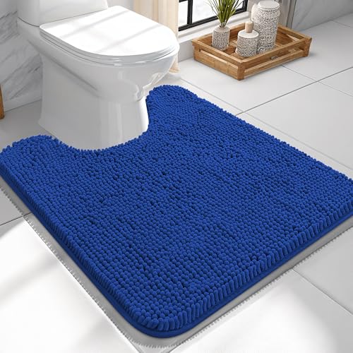 Image of OLANLY Toilet Rugs U-Shaped 24x24, Extra Soft Absorbent Chenille Contour Bathroom Rugs for Toilet, Dry Quickly, Machine Washable, Non-Slip Bath Mat, Royal Blue