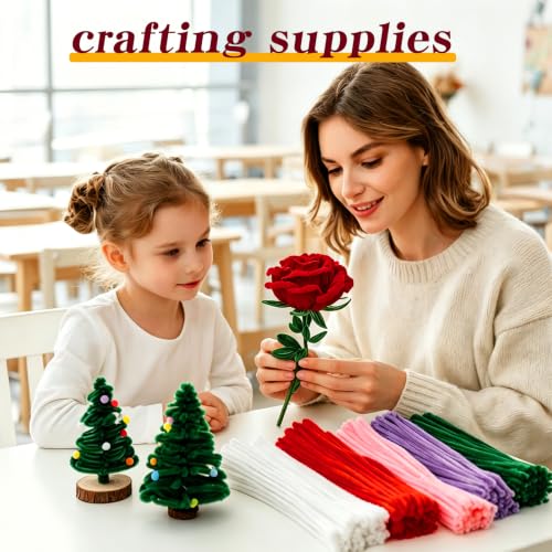 Image of VZF Pipe Cleaners Bulk Pipe Cleaner Flower Kit, DIY Pipe Cleaners Flowers Craft Stems for Classroom Decor Halloween Decor Limpia Pipas,Valentines Day Gifts Chenille Stems Crafting Supplies Craft Kits