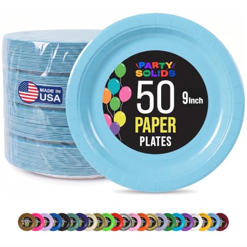 Exquisite Light Blue Paper Plates Disposable 9 Inch Party Plates 50 Pcs