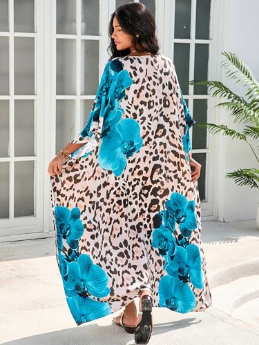 Image of Moss Rose Kaftan Dresses for Women V Neck Summer Swimsuit Cover up Caftan Maxi Beach Dresses