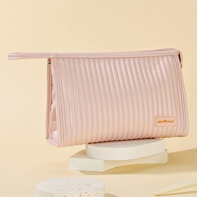Miniatura 6 de Bolsa de maquillaje para mujer, bolsa grande con cremallera para uso diario, bolsa de cosméticos de piel sintética, bolsa de cuidado de la piel con