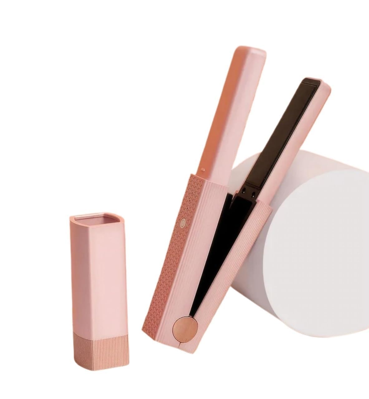 Plancha de pelo inalámbrica, mini plancha y rizador de cerámica portátil 2 en 1, alisador de viaje recargable USB-C, bloquea la humedad y el brillo, 3 niveles ajustables (rosa) 7