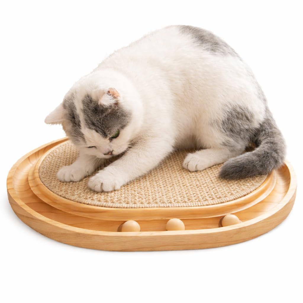 Griffoir pour chat avec balles en bois de pin massif et sisal naturel 43x33cm