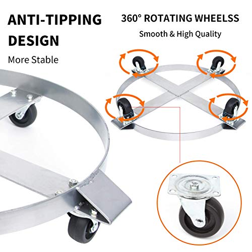 Rocktric Heavy Duty Drum Dolly 1000 Pound - 55 Gallon Swivel Casters Wheel Steel Frame Dolly Cart Non Tipping Hand Truck Capacity Dollies #TOP2