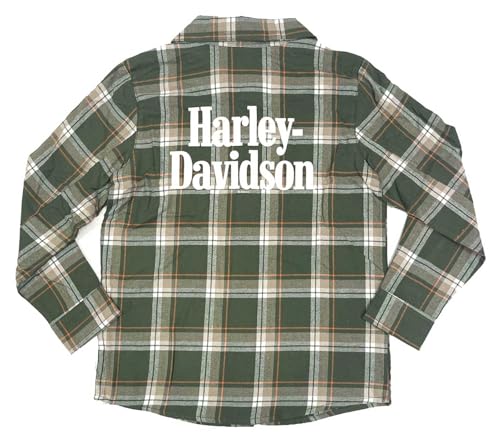 Harley-Davidson Little Boys' Bar & Shield Toddler Plaid Long Sleeve Shirt – Green2