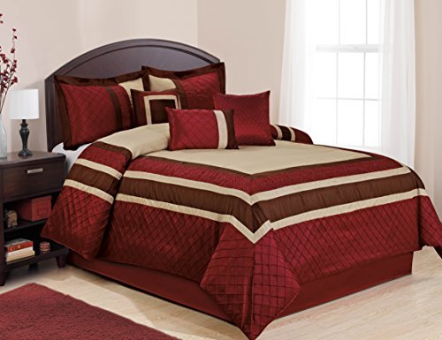 Bednlinens7 Piece MYA Red Bed in a Bag Comforter Sets- Queen King Cal. King Size Queen Red AT-MYA-CF-7PC-RED-Q