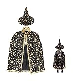LKQBBSZ Halloween Costumes Cosplay Kids Wizard Party Costume Cloak Fancy Dress Witch Cape With Hat for Boys, Girls, Toddlers (Black)