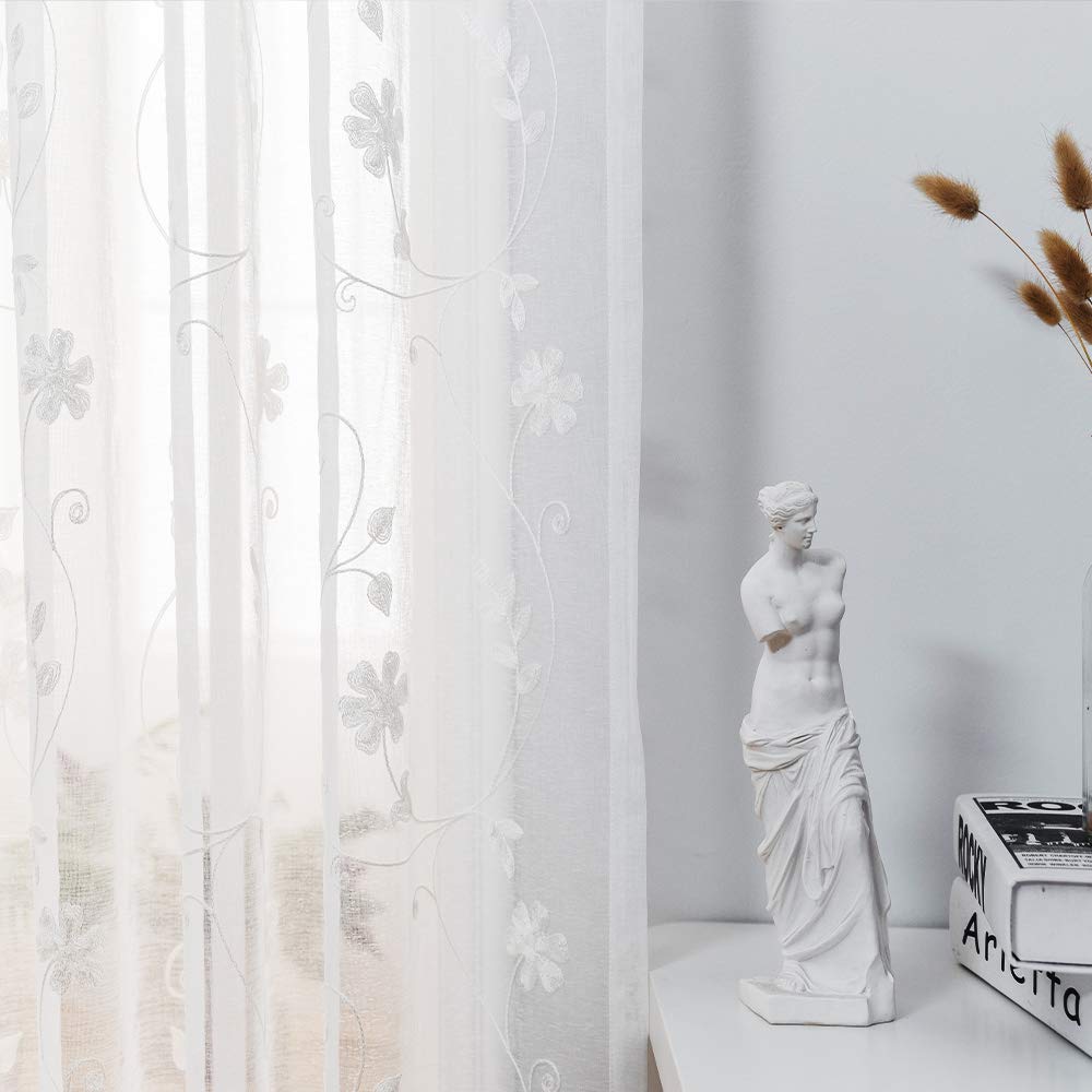 MYSTIC-HOME Tende Trasparenti Lunghe 84 Pollici, Tende Trasparenti con Tasca per Stelo, 2 Pannelli, 52 x84, trattamenti per finestre in Voile Semi Piegato per Cortile, Salotto, Beige